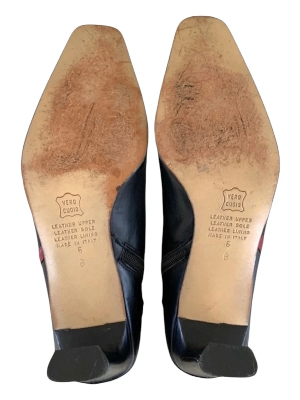 Women's Black Leather Ankle Boots with Red Trim and Side Zipper